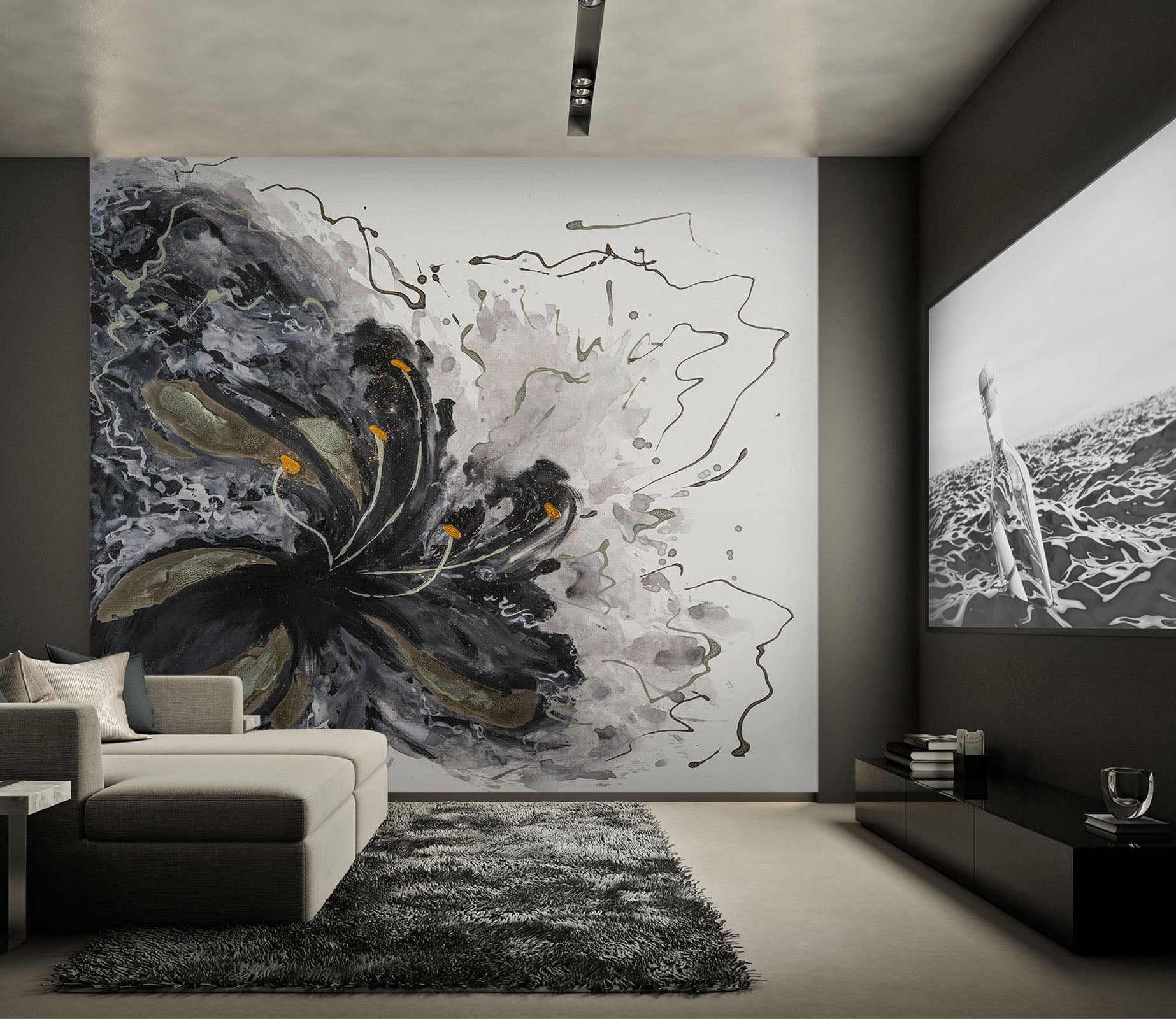 3D Black Ink Flower 209 Skromova Marina Wall Mural Wall Murals