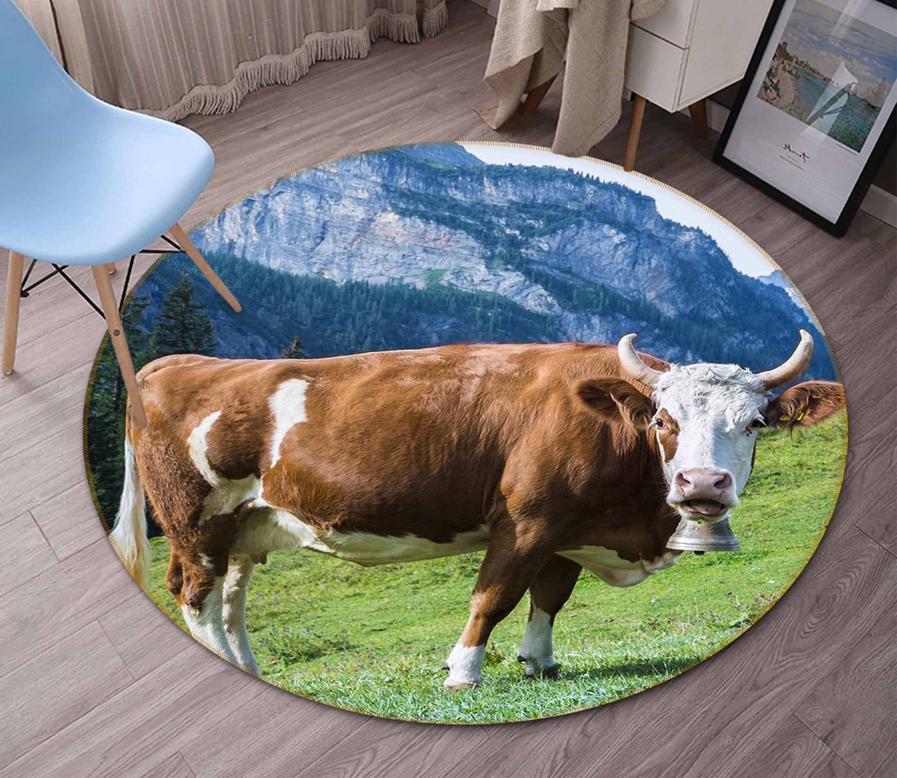 3D Mountain Peak 028 Animal Round Non Slip Rug Mat