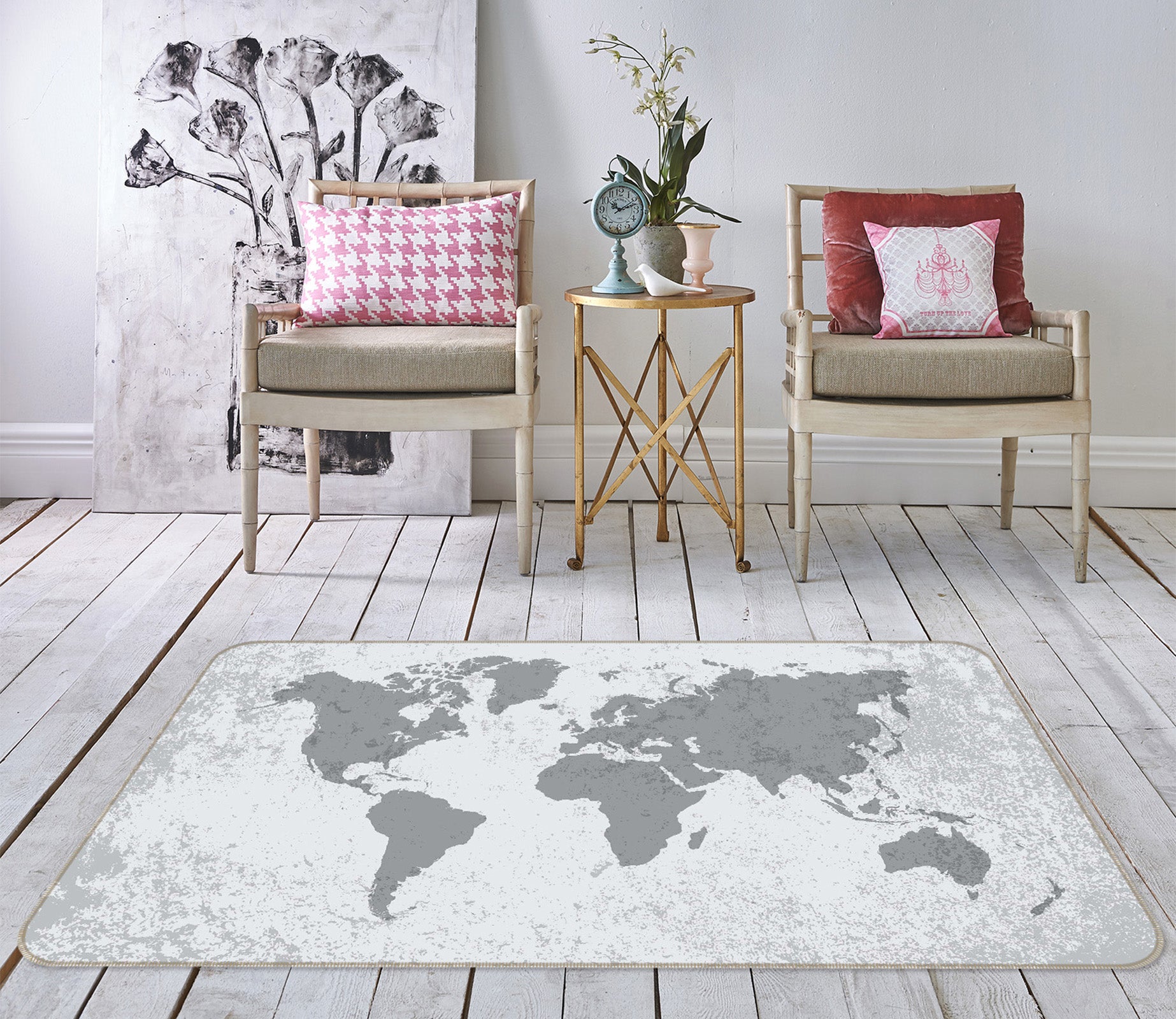 3D Grey World 317 World Map Non Slip Rug Mat