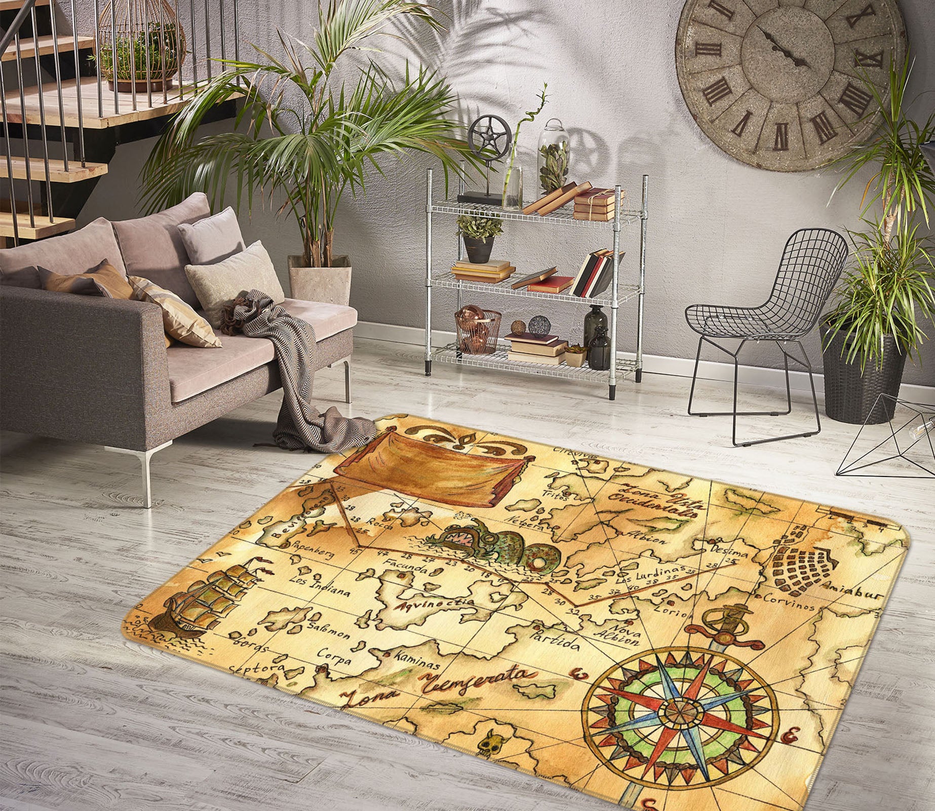 3D Nautical Direction 238 World Map Non Slip Rug Mat