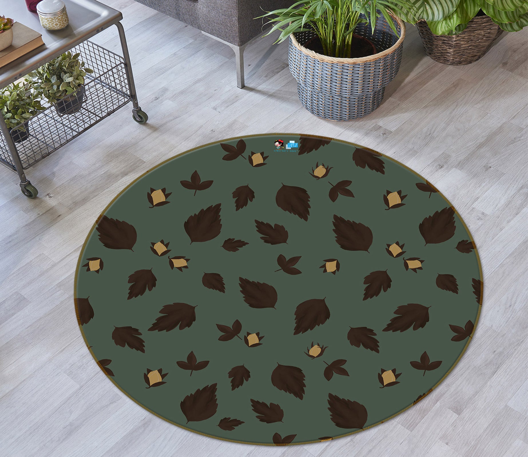 3D Leaves 9899 Kasumi Loffler Rug Round Non Slip Rug Mat