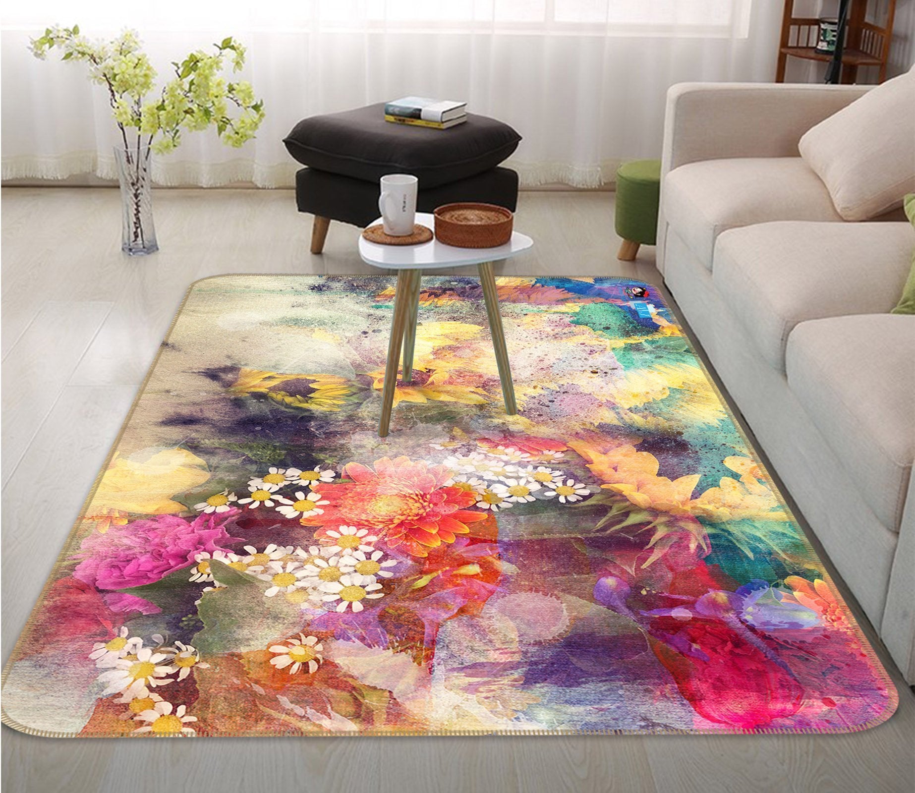 3D Hazy Sunflower 36 Non Slip Rug Mat