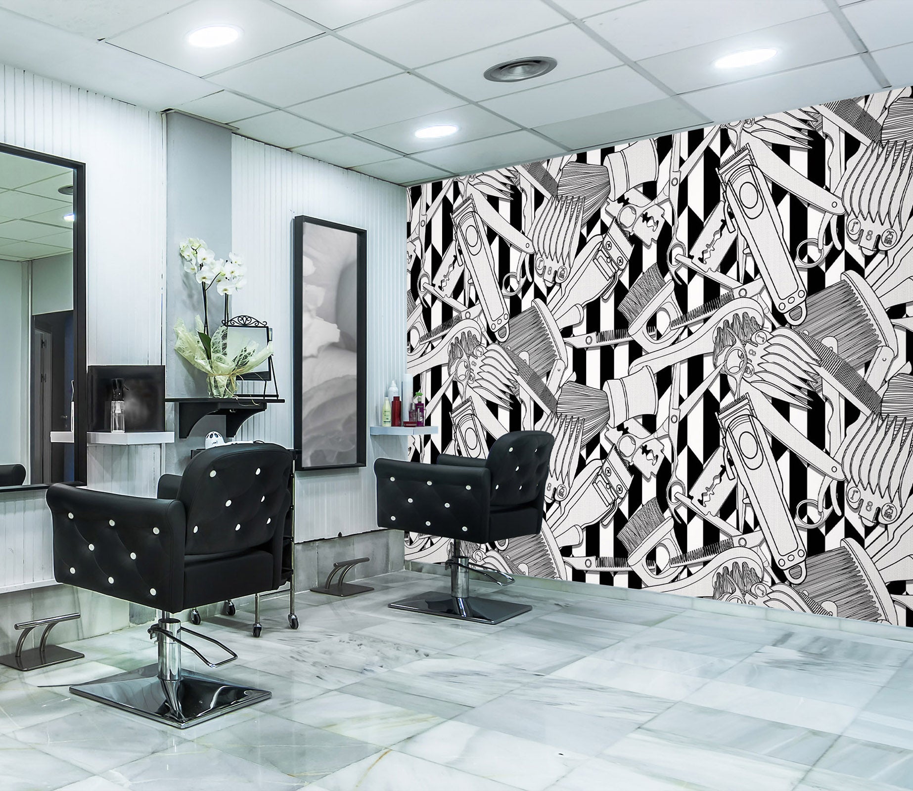 3D Black White Shaver 115169 Barber Shop Wall Murals