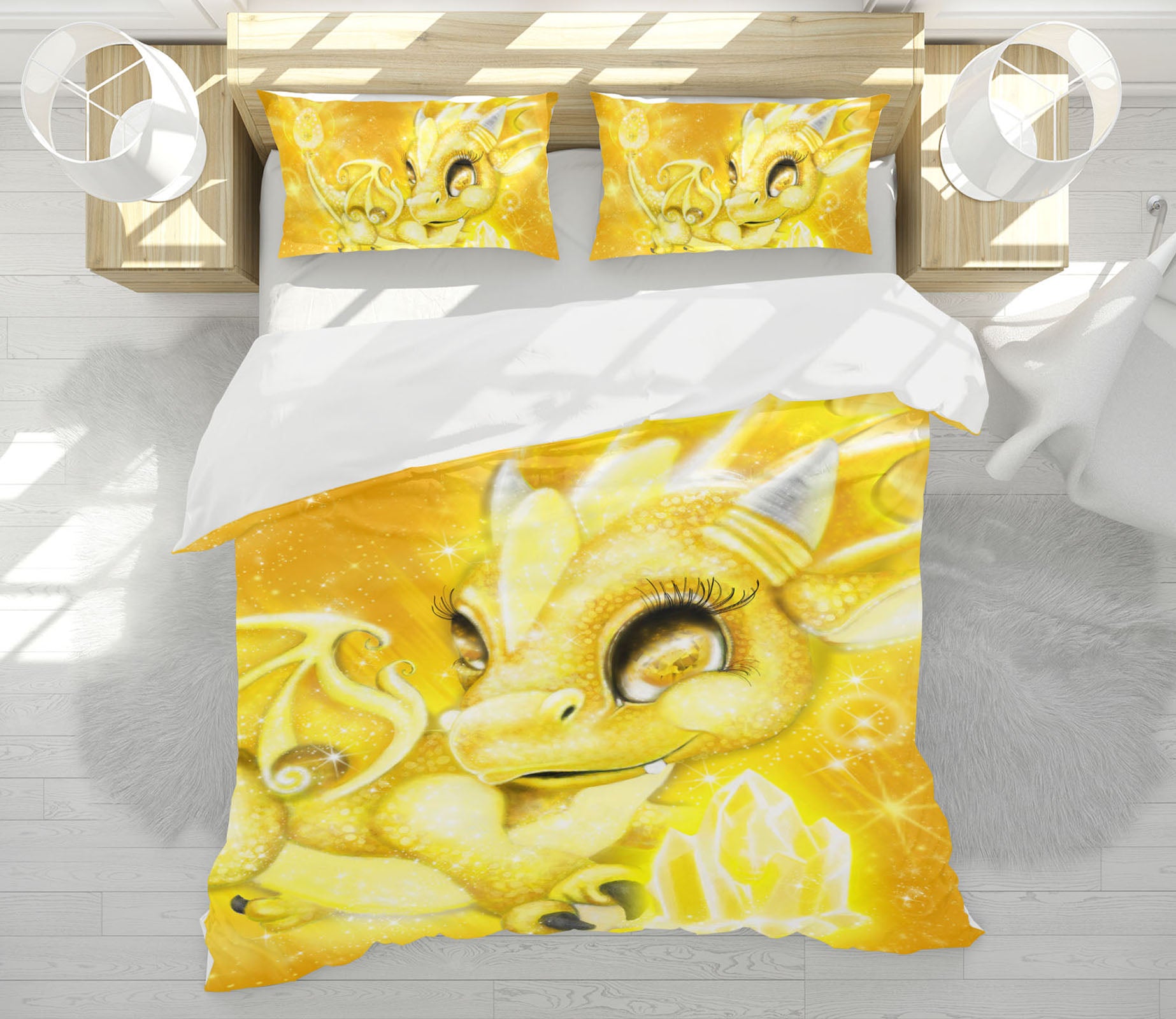 3D Yellow Crystal Dragon 8580 Sheena Pike Bedding Bed Pillowcases Quilt Cover Duvet Cover