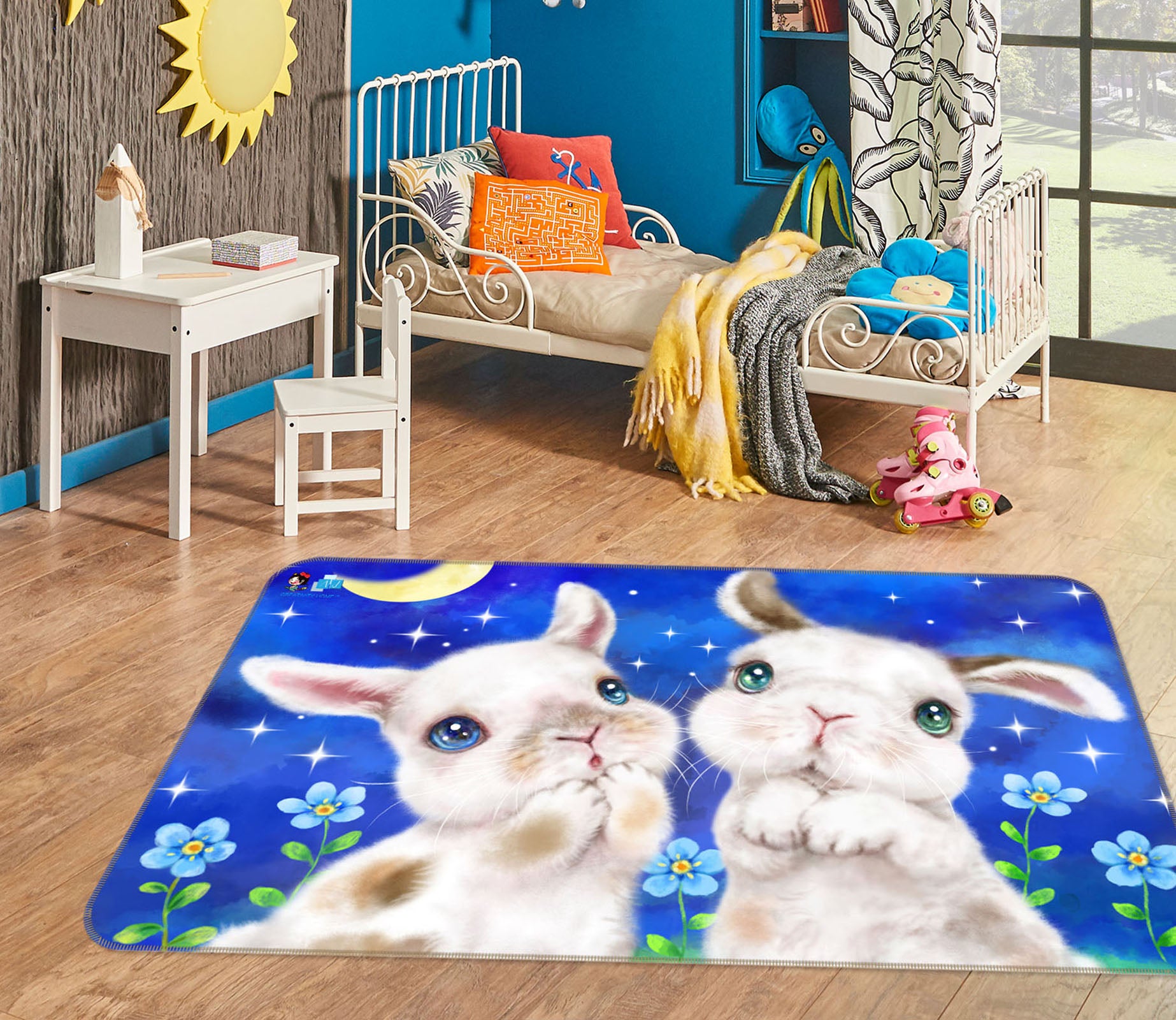 3D Moon Petals Bunny 5713 Kayomi Harai Rug Non Slip Rug Mat