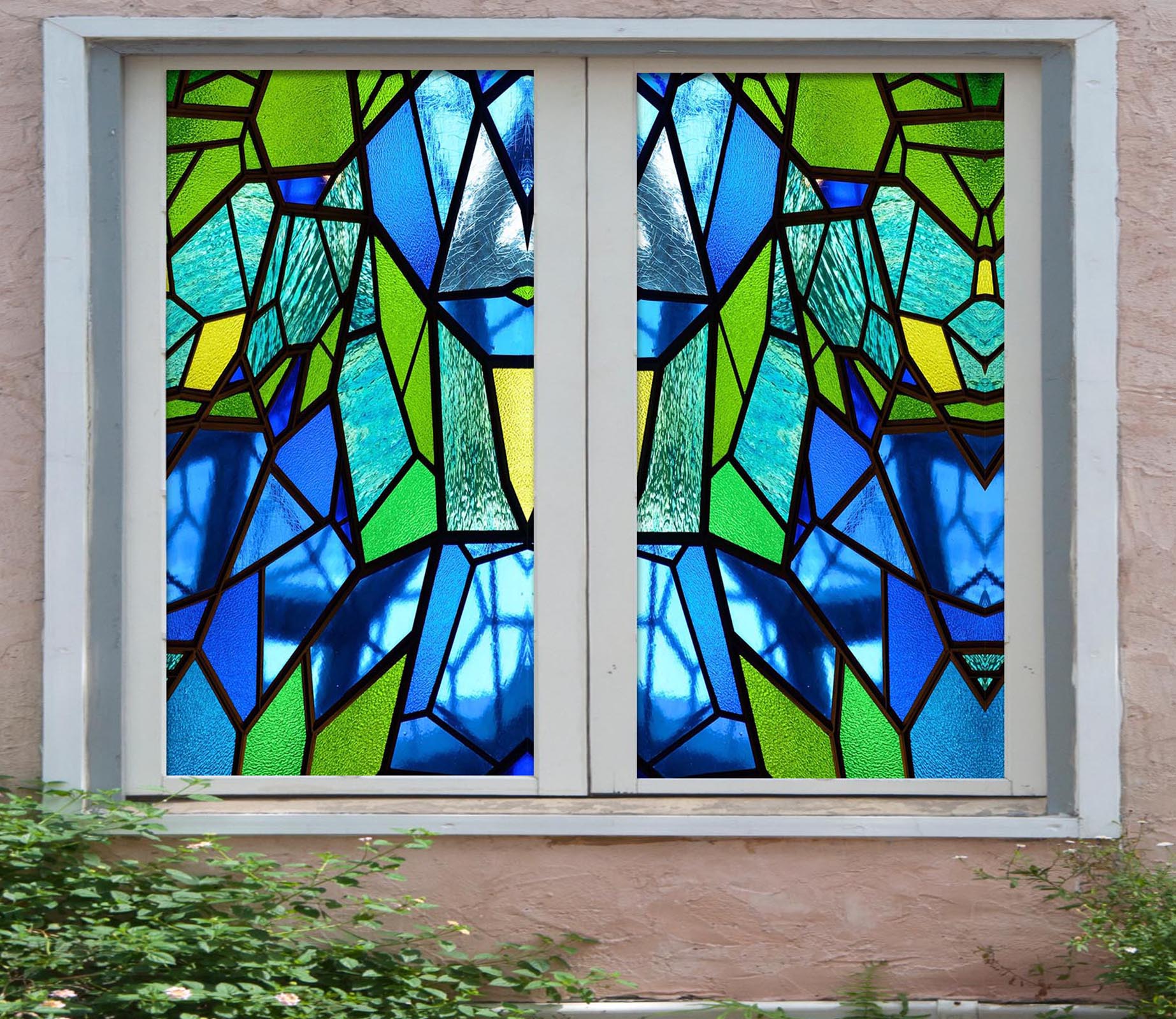 3D Blue Crystal 422 Window Film Print Sticker Cling Stained Glass UV Block