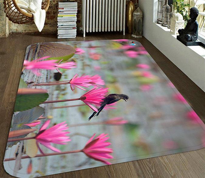 3D Lake Flowers Bird 83 Non Slip Rug Mat