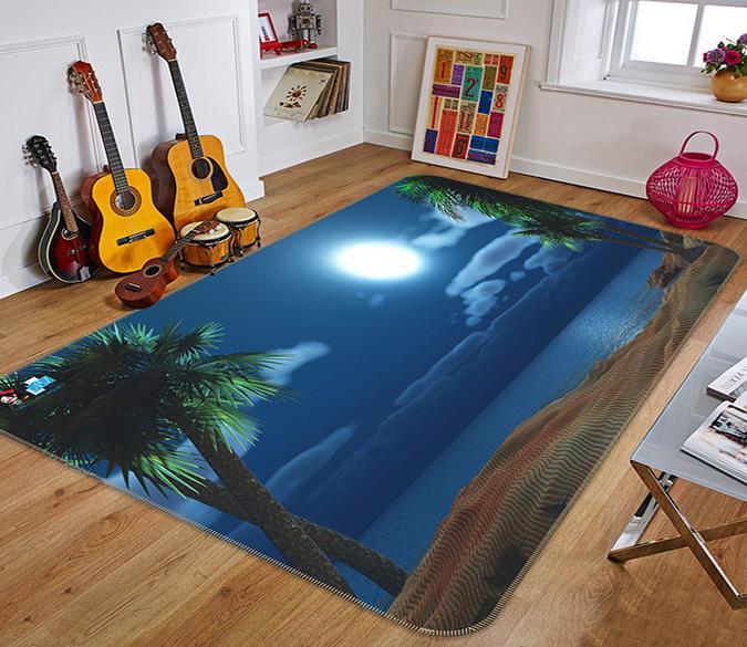 3D Moonlight Beach 383 Non Slip Rug Mat