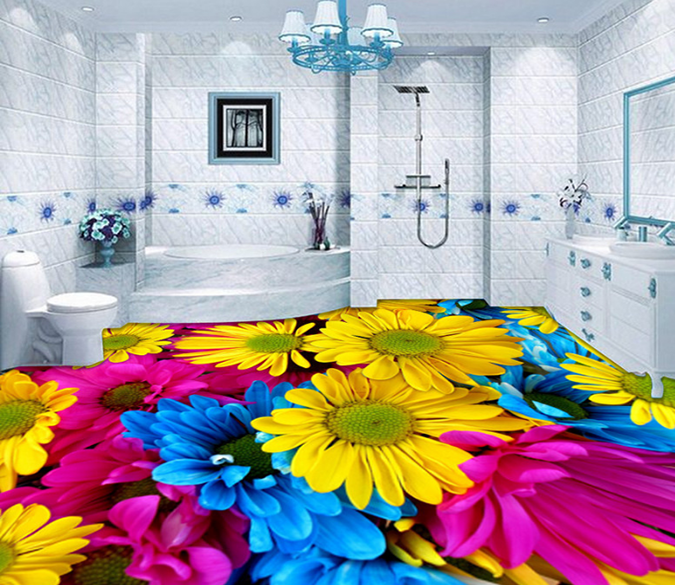 3D Blooming Flowers  076 Floor Mural  Self-Adhesive Sticker Bathroom Non-slip Waterproof Flooring Murals